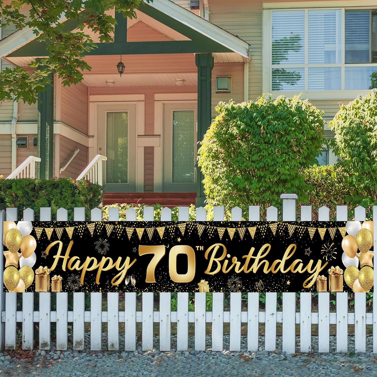 70th Birthday Decorations for Men Women – Happy 118×20 inches, Black Gold