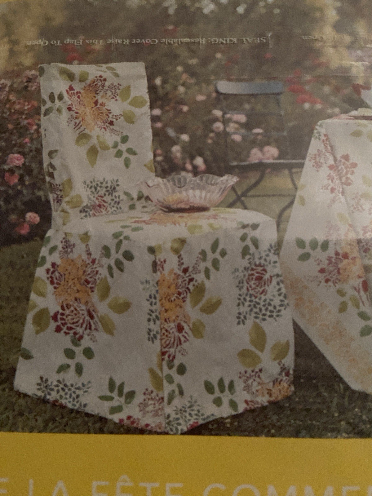 CHAIR COVER Polypropylene Red Gold Flowers, Green