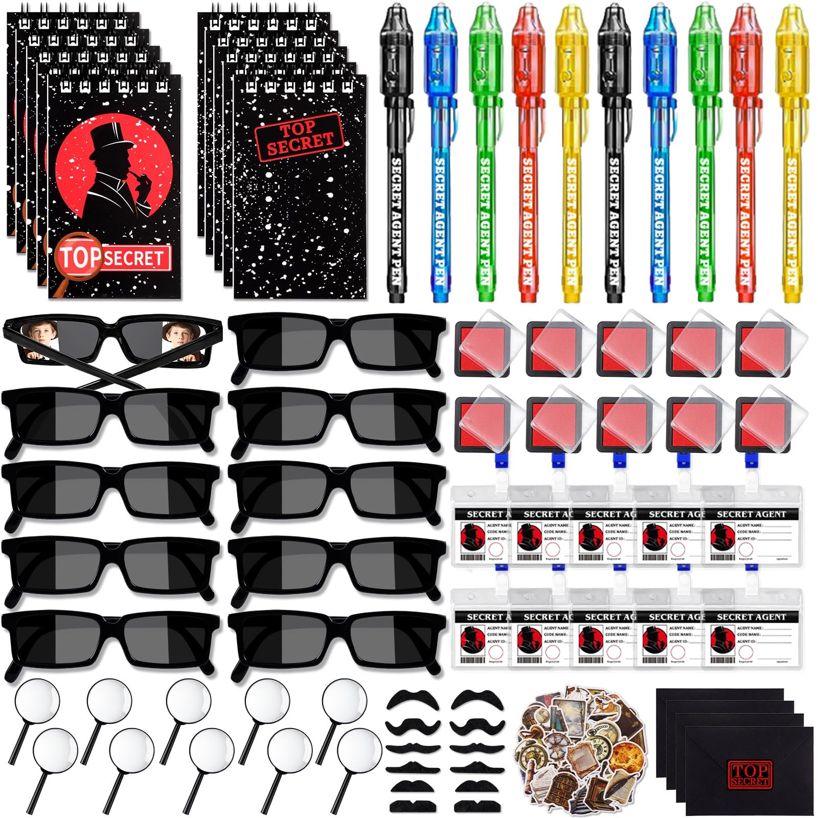 Spy Detective Party Favors Kit Sunglasses Ink Pen Magnifying Glass Tags 132PC