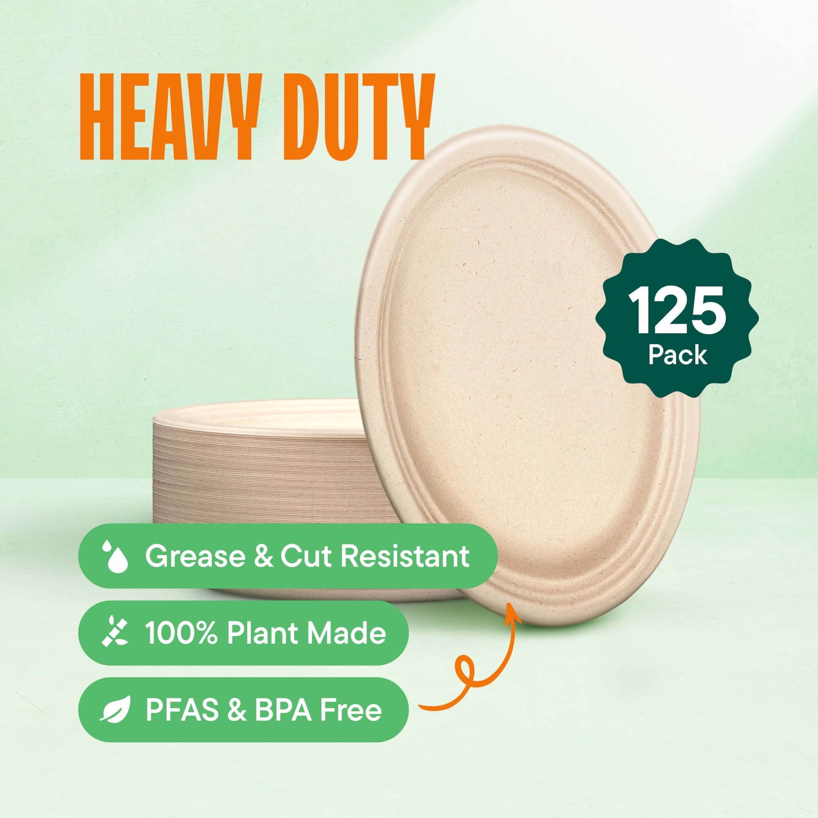 100% Compostable Oval Paper Plates [12.5 inch – 50-Pack] Large, Unbleached