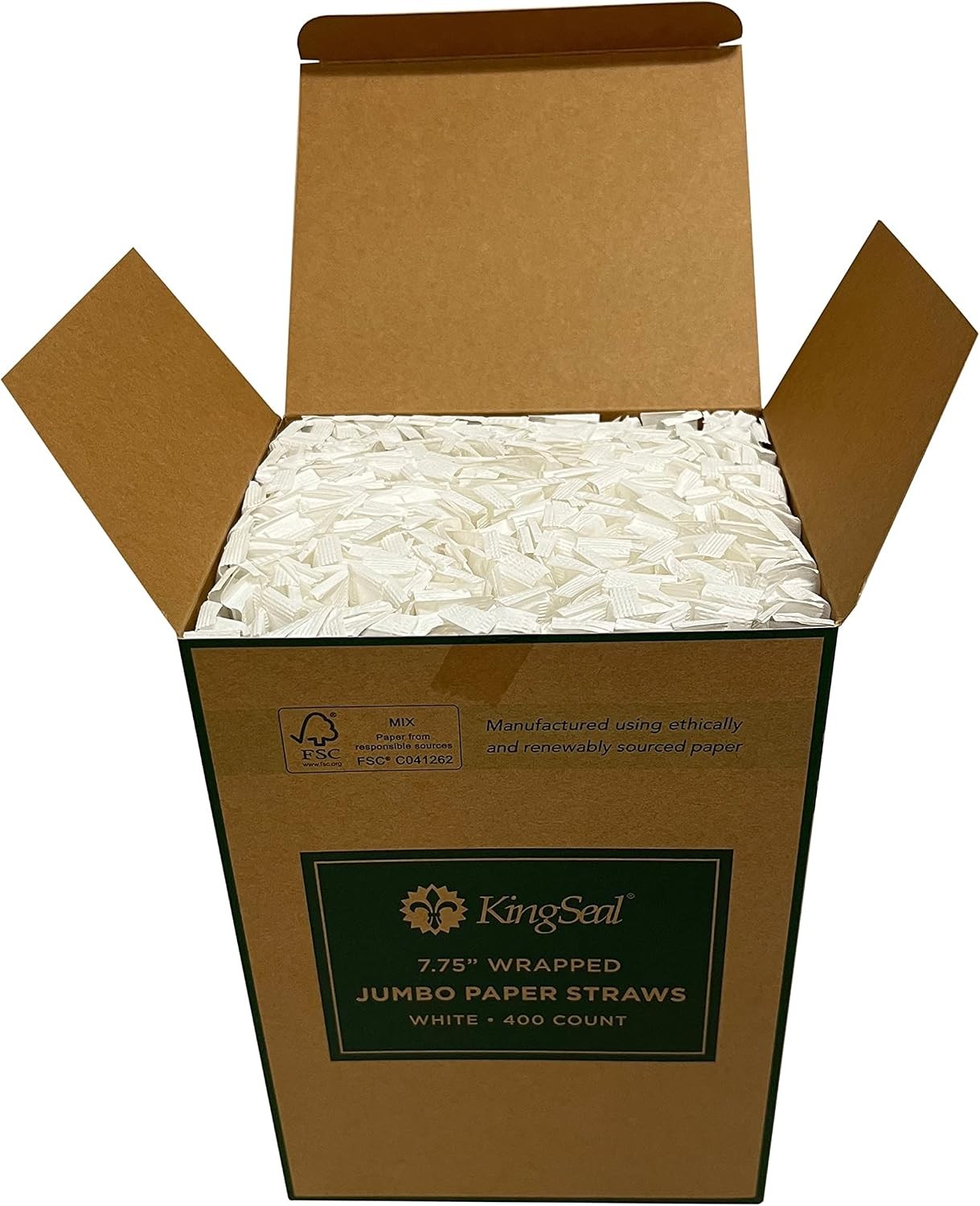 400 Count | Kingseal Disposable PAPER Drinking Straws, FSC Certified, Paper