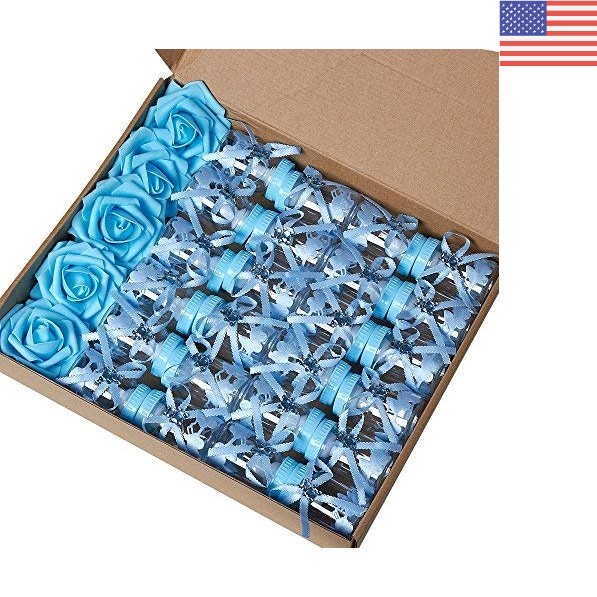 Adorable Blue Baby Bottle Candy Favors with Florals – Perfect for Celebrations