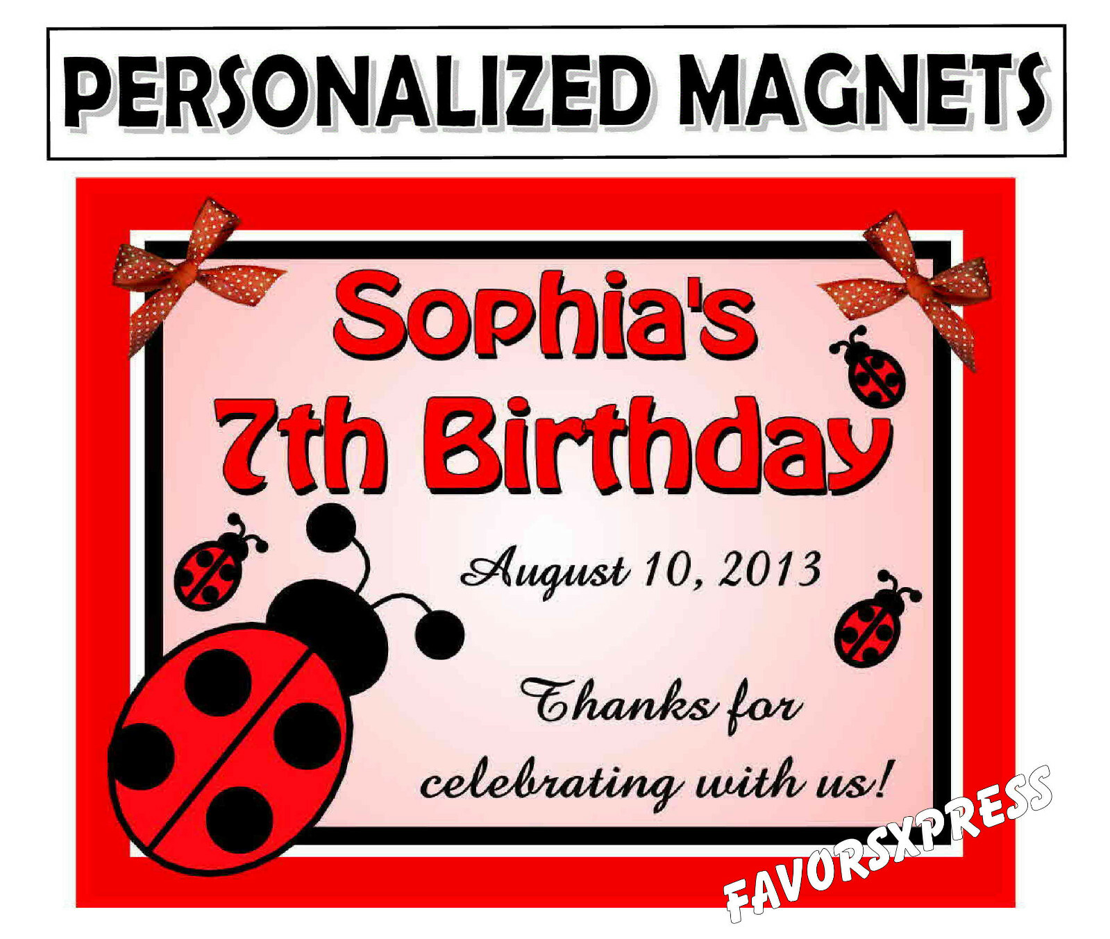 15 LADYBUG BIRTHDAY PARTY FAVORS MAGNETS ~ PERSONALIZED