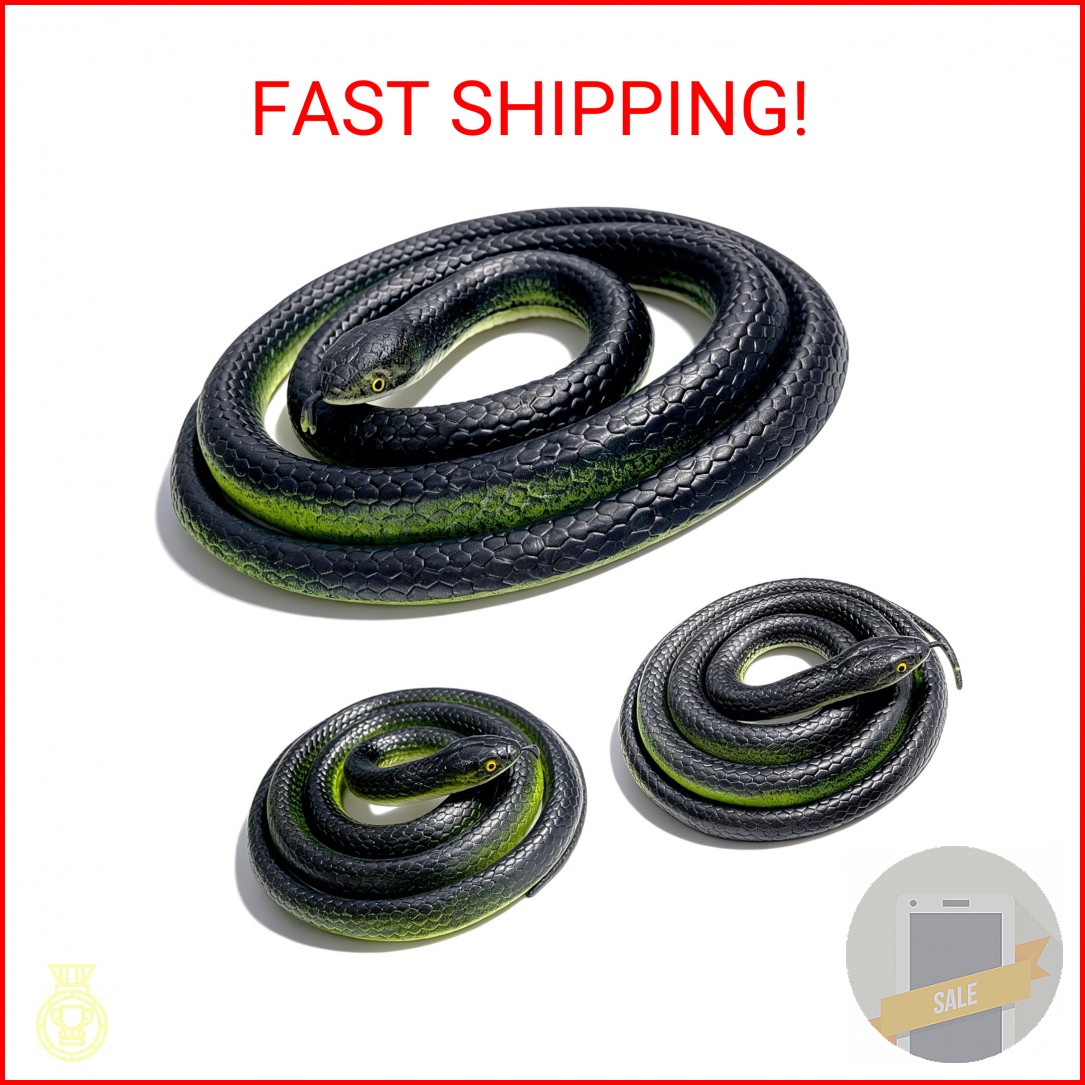 LRCXL 3 Pack Rubber Snakes Fake Snake, Realistic Large Snakes Toy Keep Birds Awa