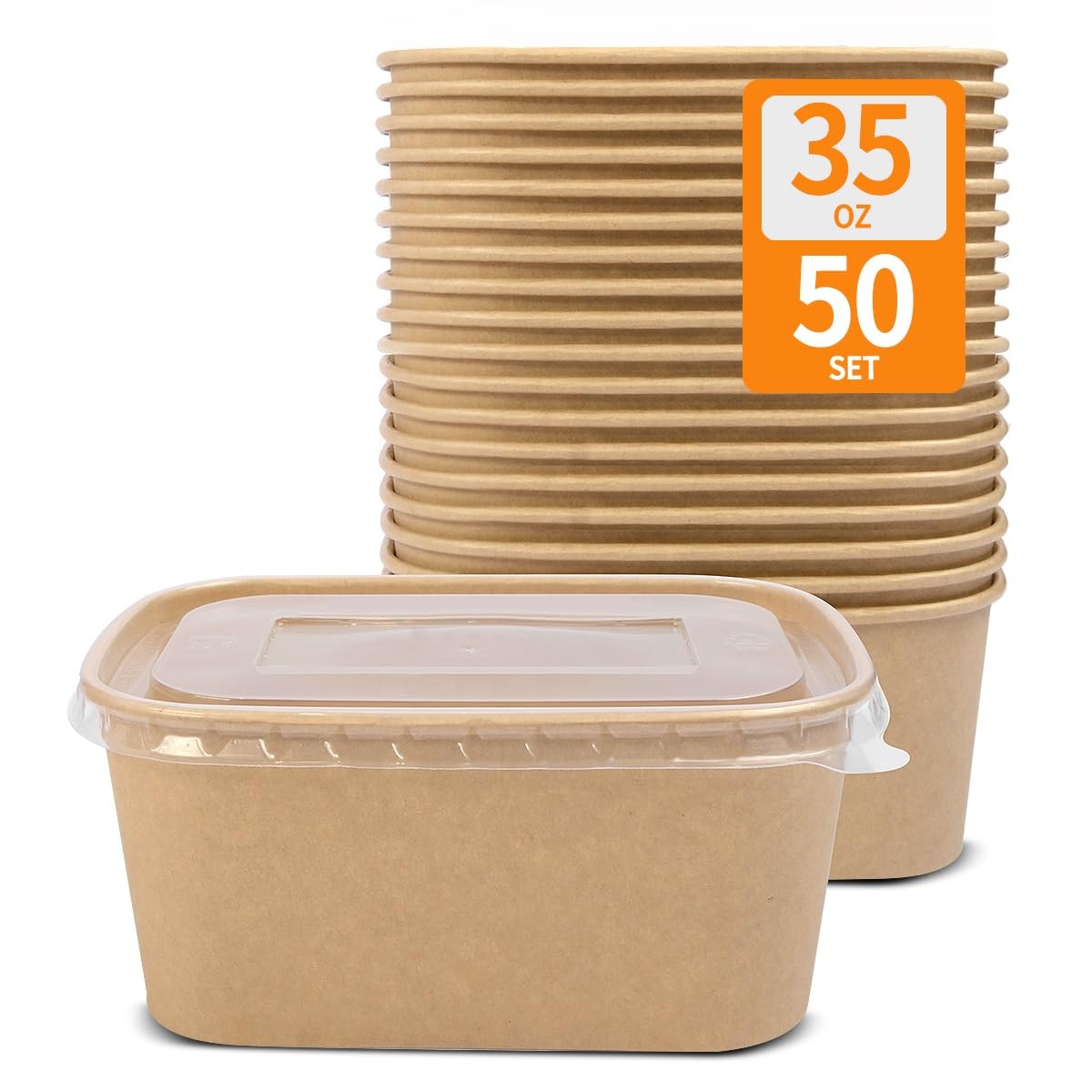 35 oz Paper Food Containers with Lids 50 Pack Meal Prep Containers