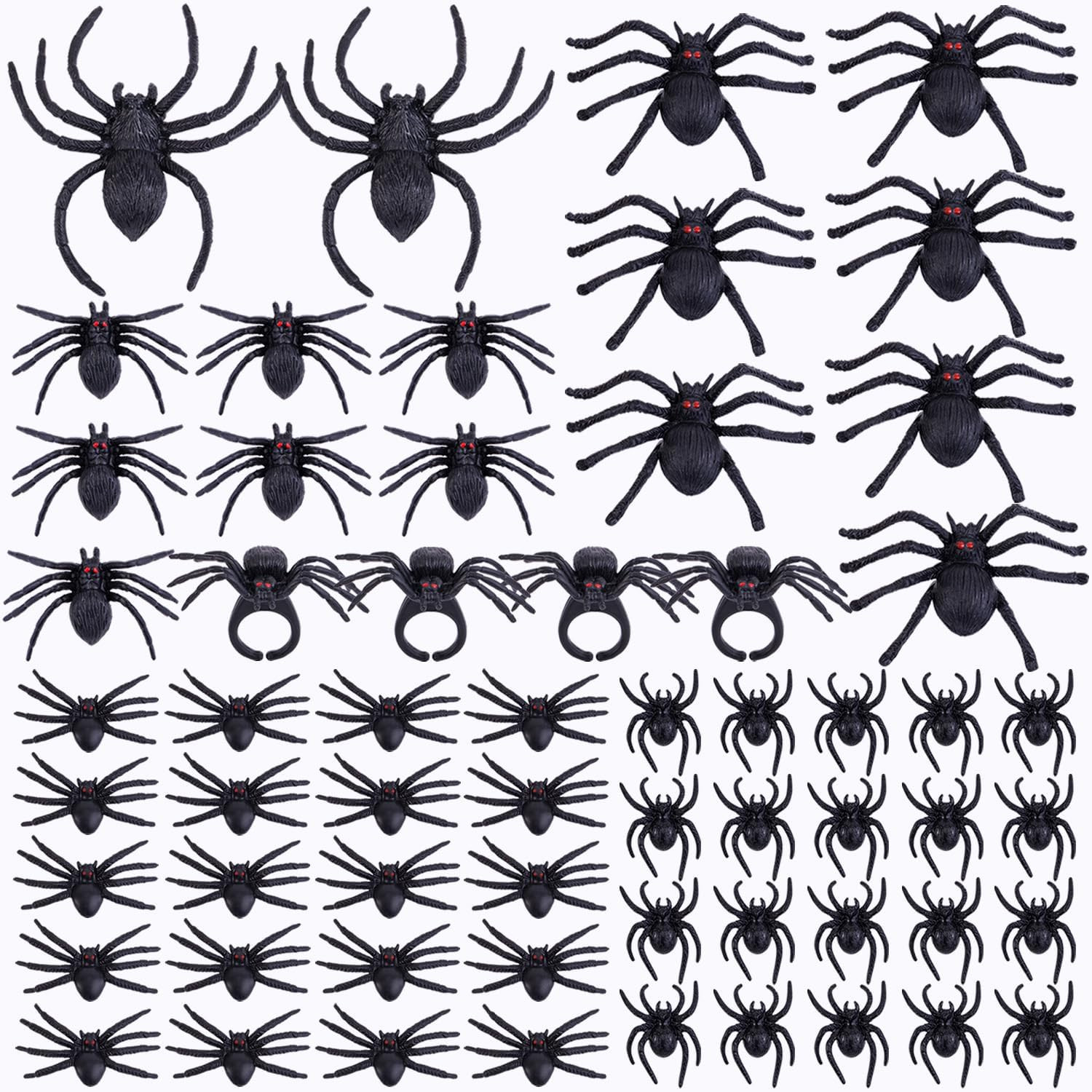 JIALWEN 60 Pieces Realistic Plastic Spiders Black Fake Spider Toys and Spider Ri