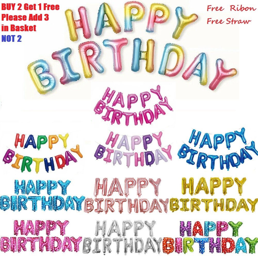 Happy Birthday Balloon Banner Bunting Self Inflating Letters Foil Balloons Party
