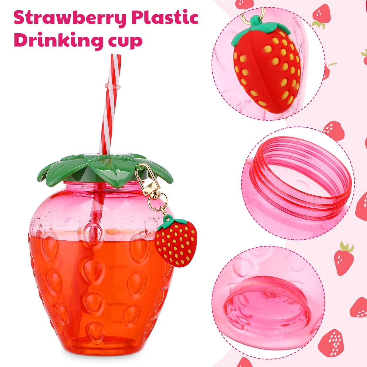 DOITOOL Strawberry Cup 4.7 Inch Reusable Plastic Tumbler 0.6 Ounces, Pink