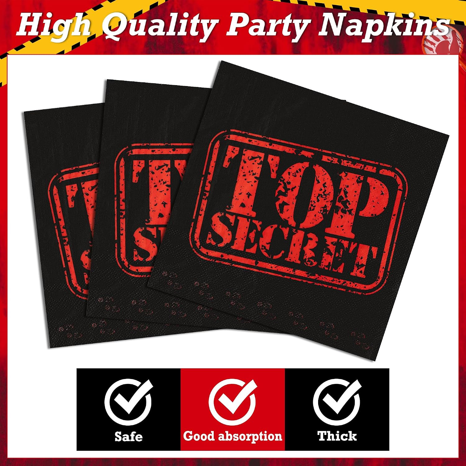 96Pcs Top Secret Party Plates Supplies Secret Agent Spy Detective Party Tablewar
