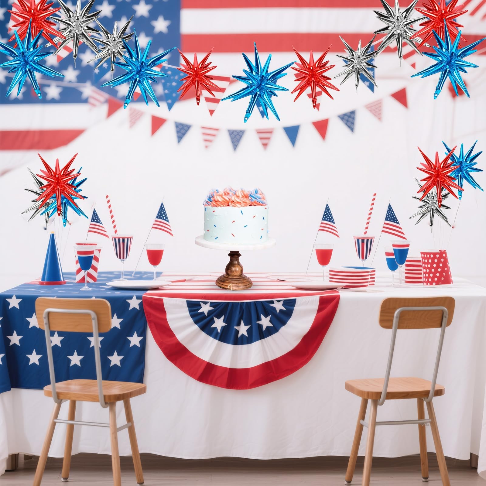 10 Pcs Red White Blue Star Balloons Explosion Starburst Foil Cone Balloons Ma…