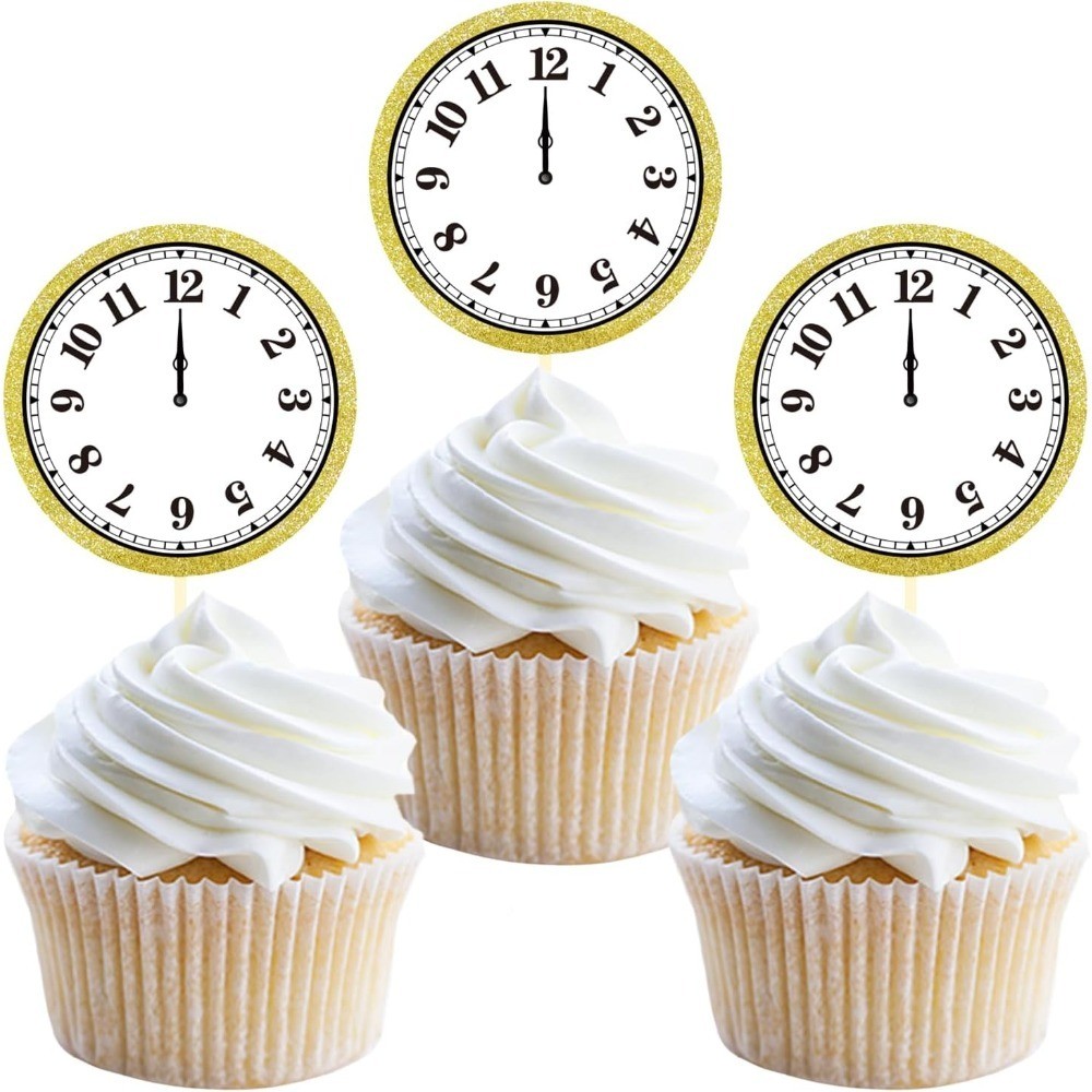 24 PCS Happy New Year Cupcake Toppers, Glitter 2026 Cake Topper for New Years