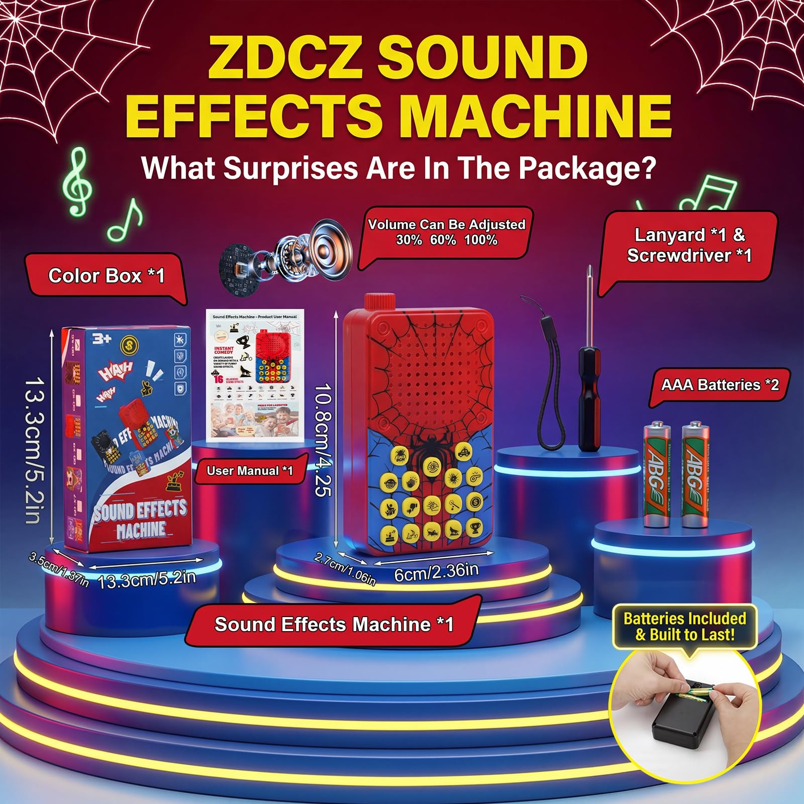 ZDCZ Sound Effects Machine – 16 Hilarious Sounds Prank Noise Maker Small, Red