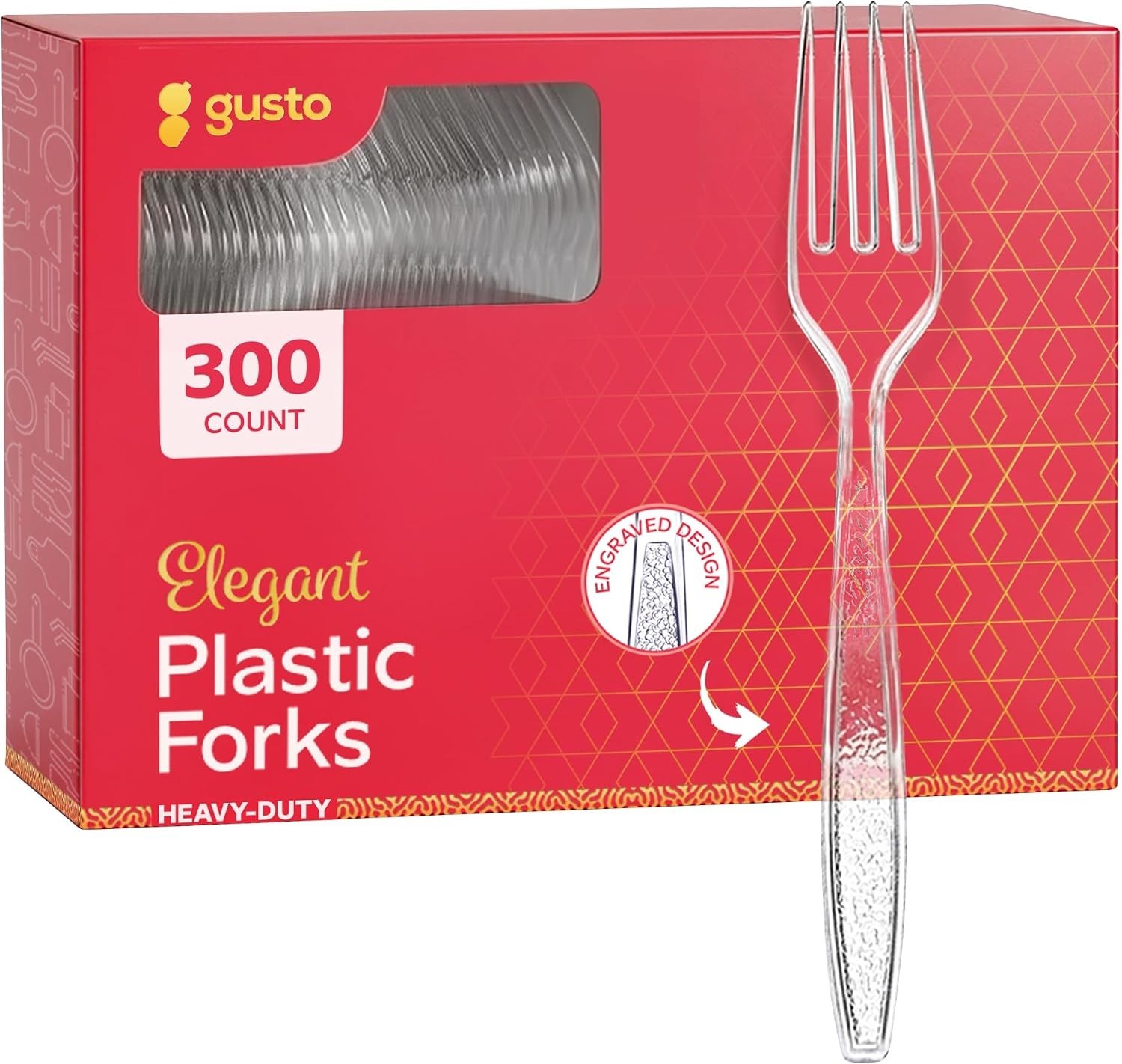 300 Pack] Heavyweight Clear Plastic Forks with Engraved Design – Disposable S…