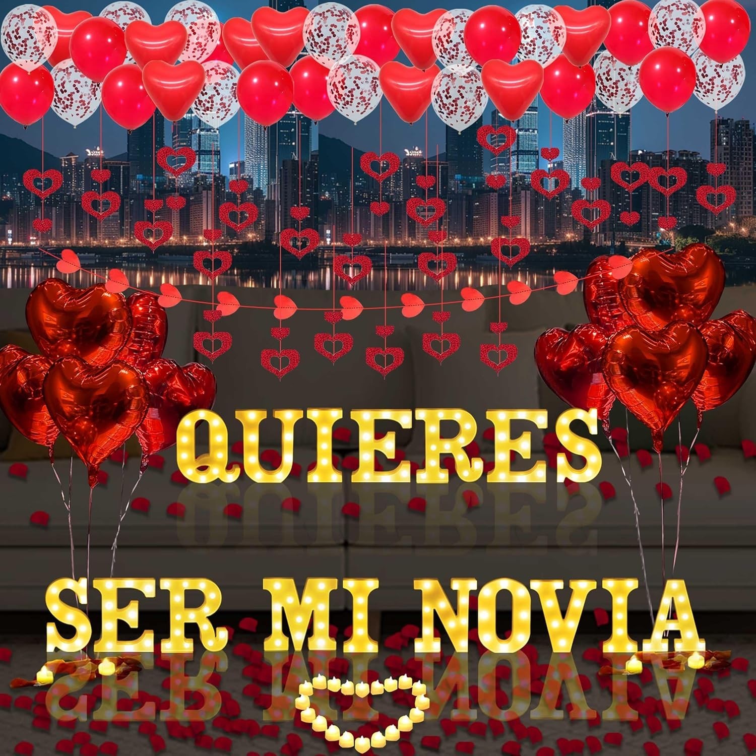17Pcs 6.3″ Letter Sig,Quieres Ser Mi Novia Light Up Letters Proposal Decorations