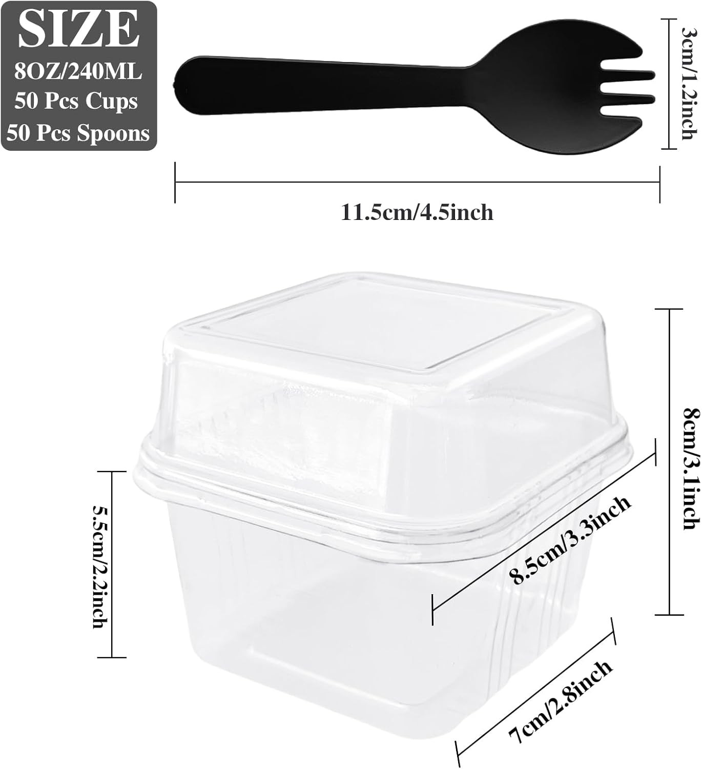 50 Pcs 8OZ Plastic Dessert Cups with Lids and Spoons,Square Parfait Cups,Disposa