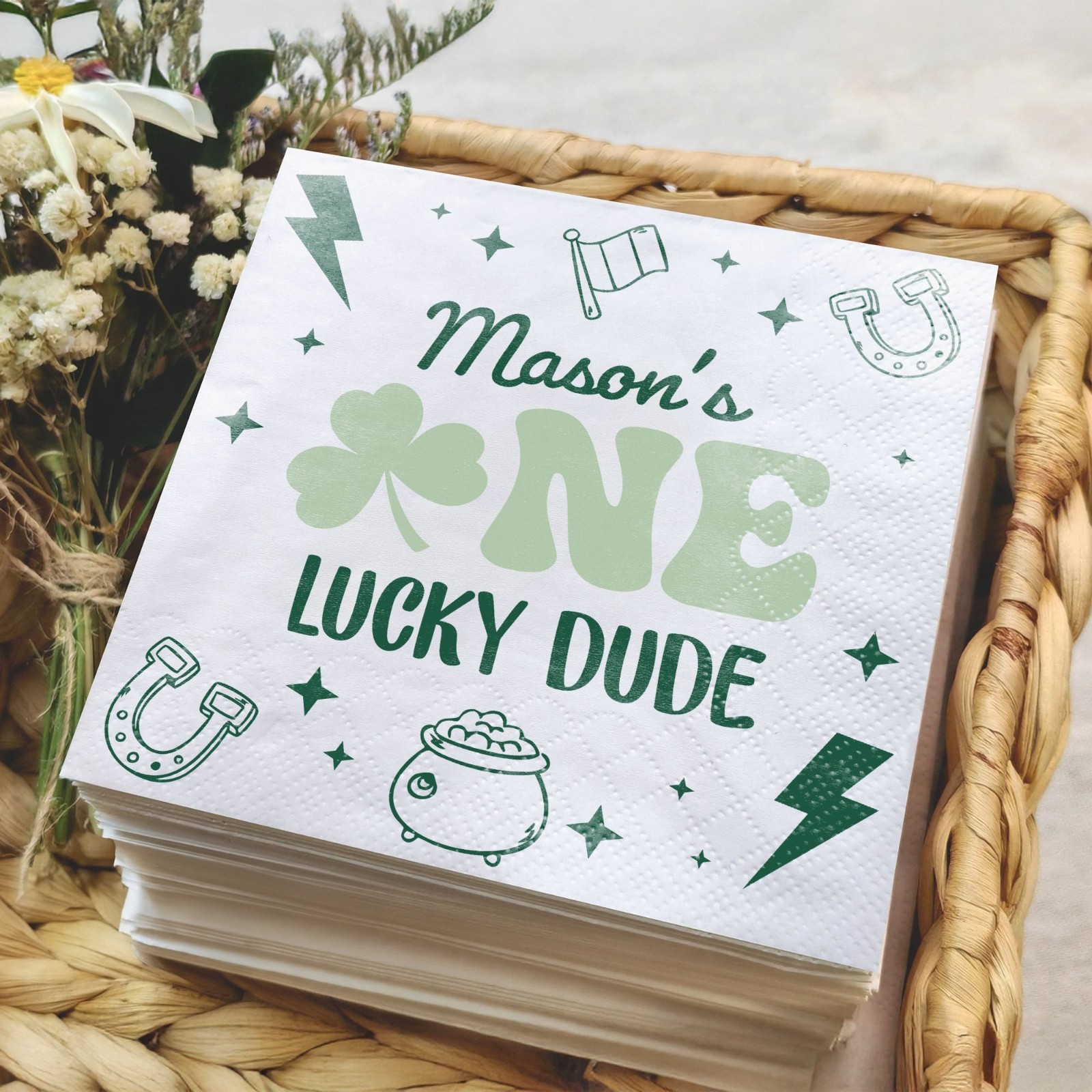 Personalized One Lucky Dude 1st Birthday Napkins Custom Boy Party SATTNA0320