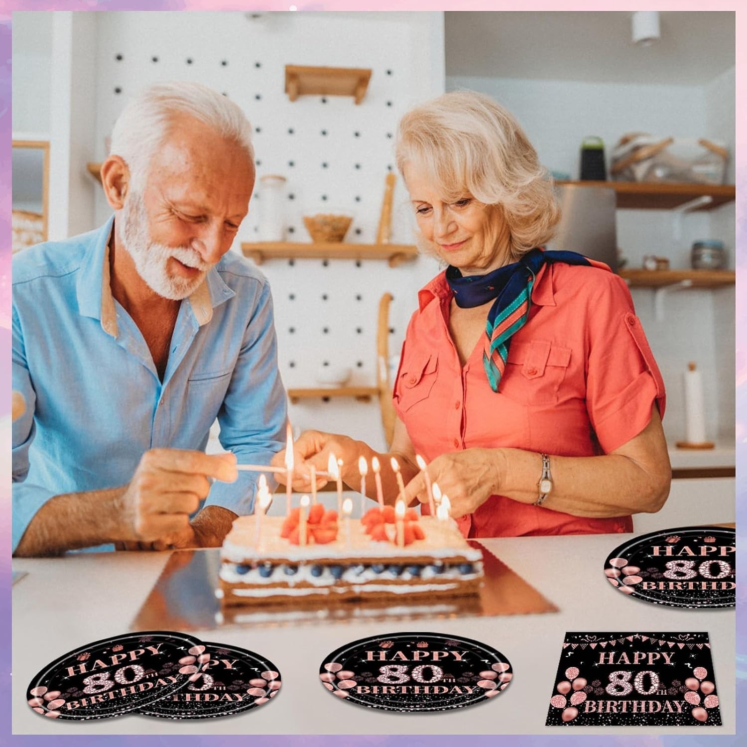 40PCS Black & Rose Gold 80th Birthday Party Supplies – For Elegant Celebrations