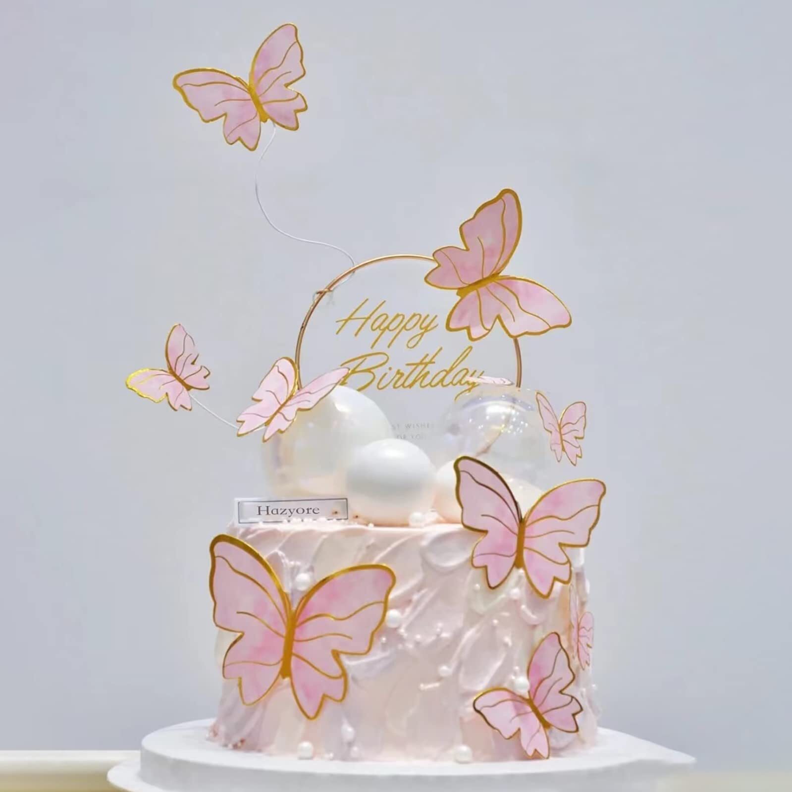 Pink Cake Toppers, 11pcs Cupcake Toppers Happy Birthday Cake Toppers