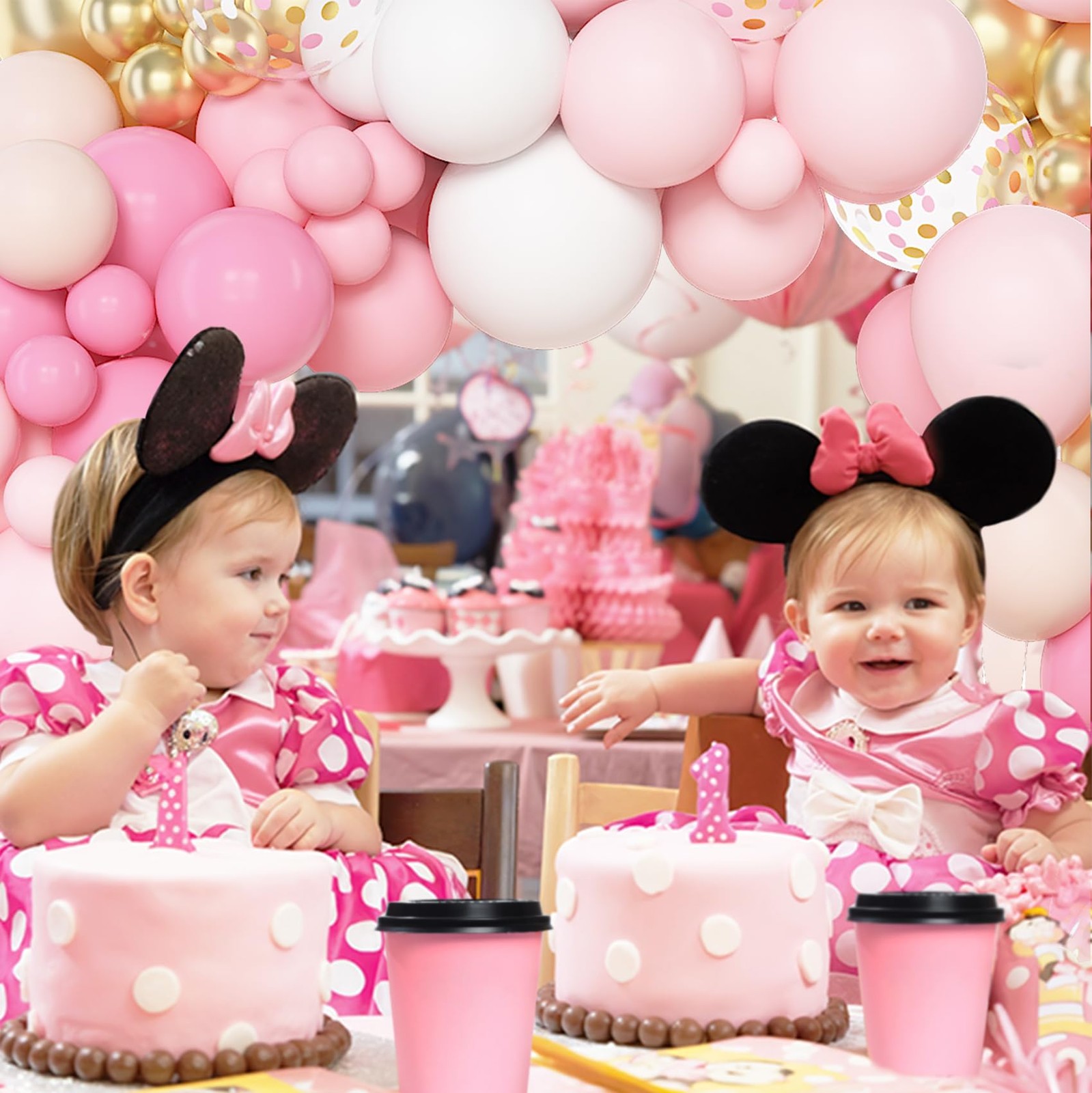 144Pcs Pink Balloons Garland Arch Kit Light Pink Gold White Confetti Latex Me…