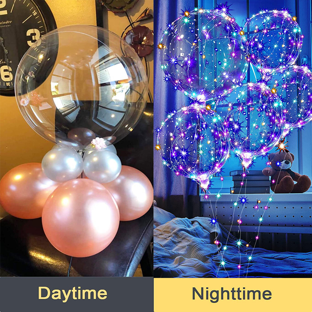 10 PCS LED Light Up BoBo Balloons 20″ Clear Bubble Balloon Birthday Party Decor