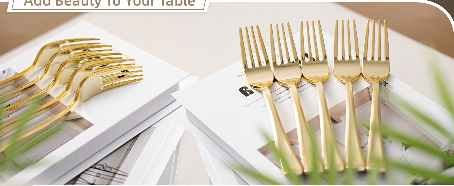 180PCS Gold Plastic Forks, Solid, Durable and Heavy Duty Plastic Forks,