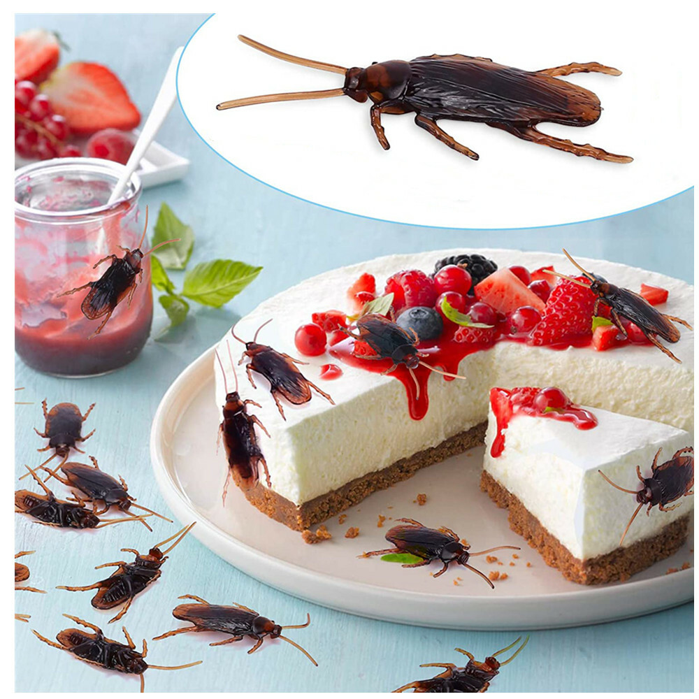 Prank Realistic Rubber Fake Cockroaches Creepy Cock Roach Bugs Gag For Kid 80pcs