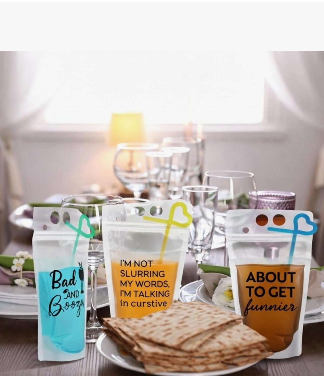 24 Reusable BPA-Free Drink Pouches + 24 Straws Leak-Proof Resealable Party