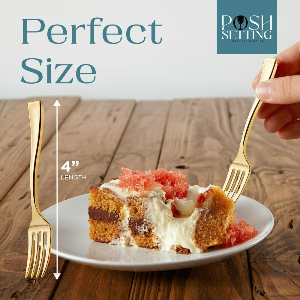 Disposable Gold Plastic Mini Forks 4 Inch Small Appetizer Dessert Taster Forks