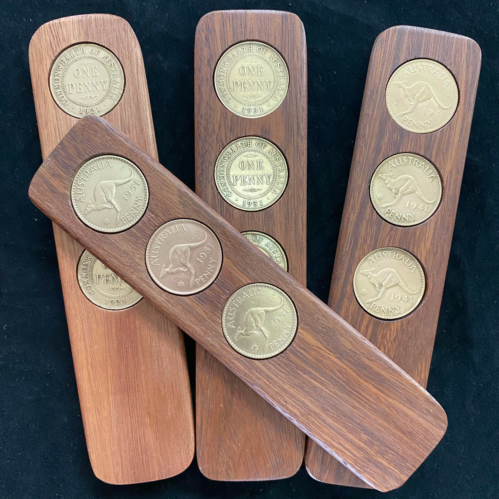 80th Birthday Gift Present Hardwood Two-Up Game 1944 Australian Pennies Anzac