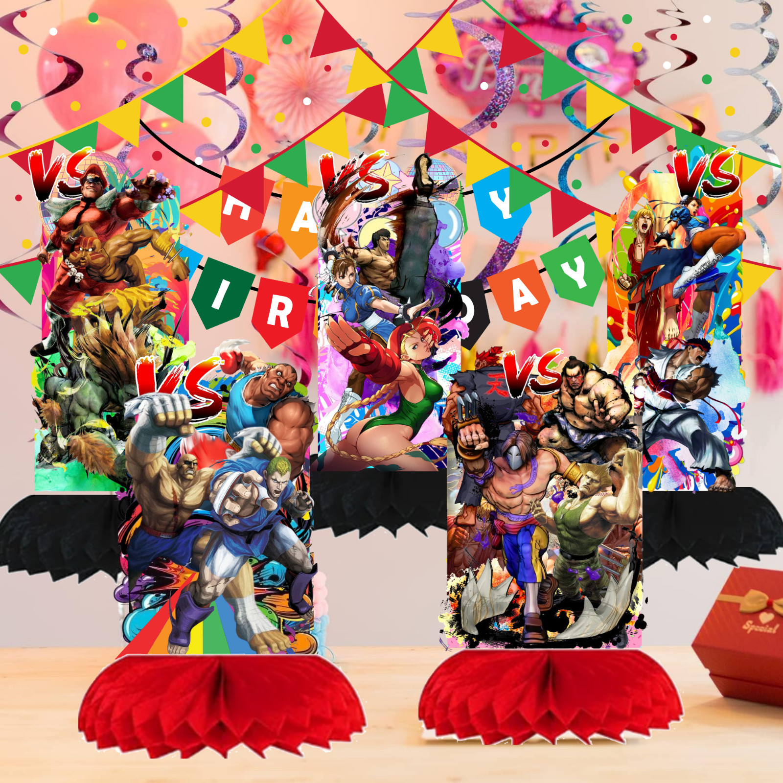 STREET FIGHTER balloon Cupcake Topper Party Decoration Supplies birthday banner
