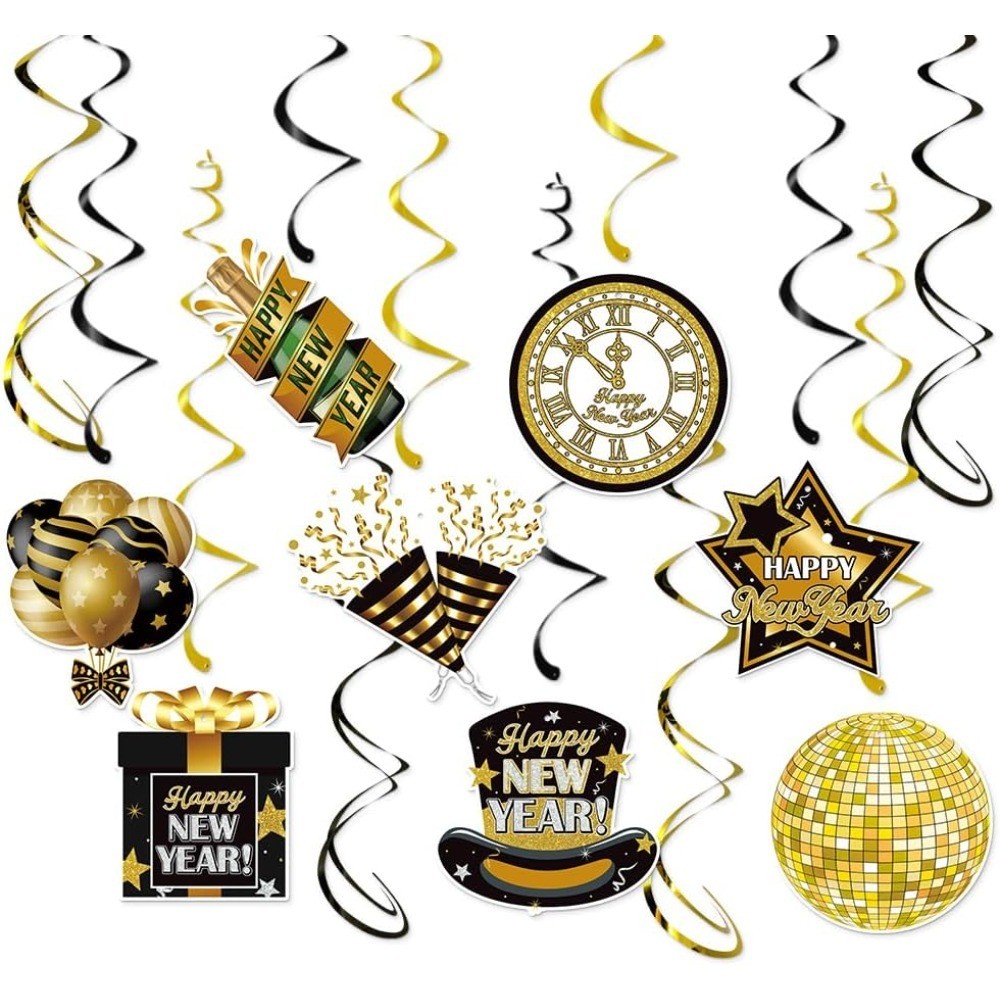 2026 Happy New Year Hanging Swirls 2026 New Years Eve Party Decoration Swirls