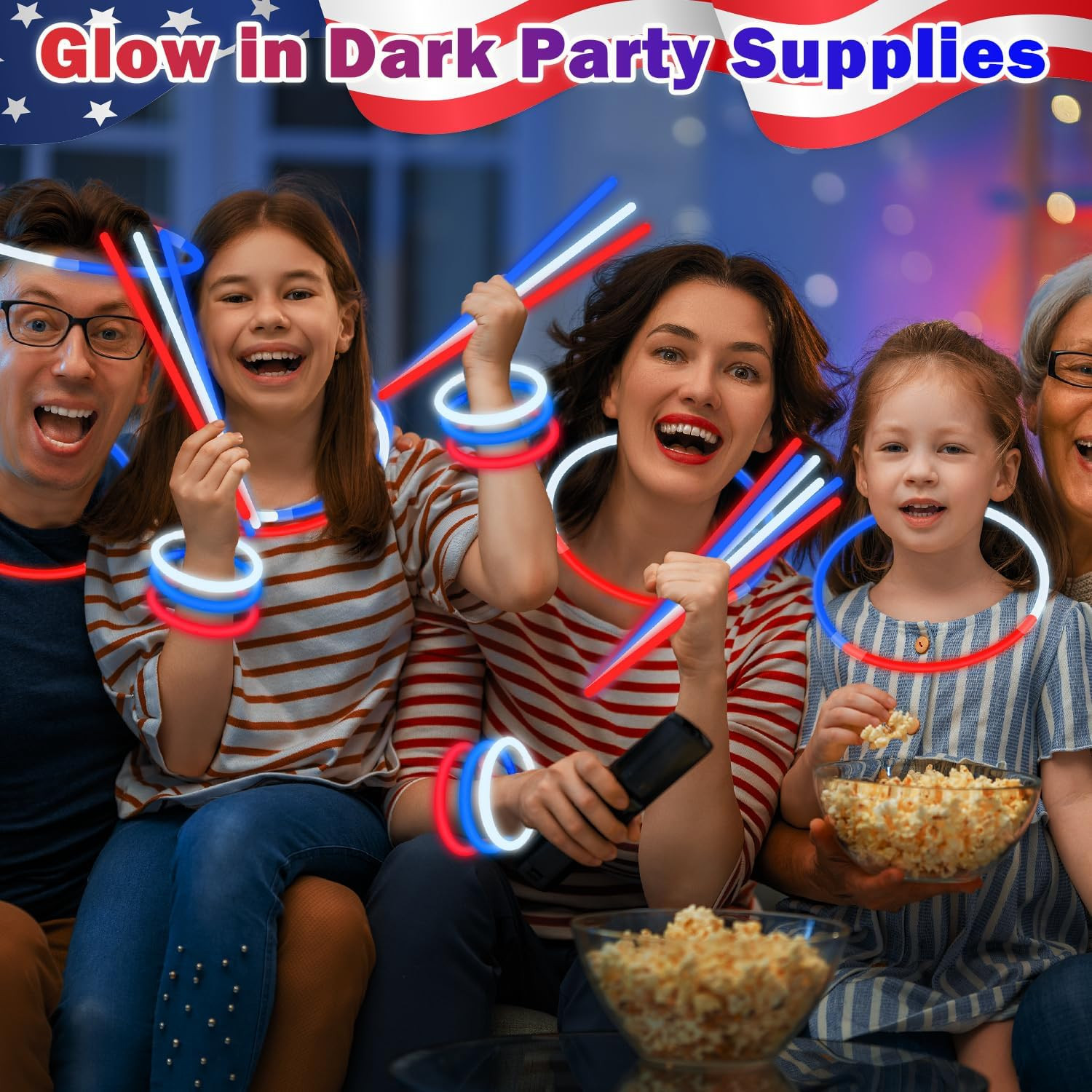 4Th of July Red White Blue Glow Sticks Party Favors for Kids 90-360 PCS, Light u