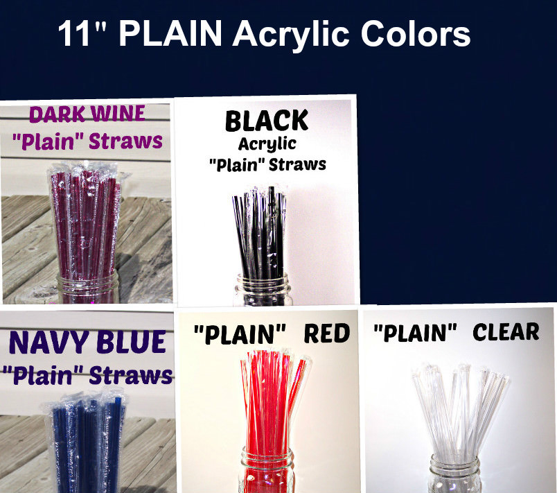 PLAIN ACRYLIC STRAWS, Solid Colors, Individually Wrapped, Reusable