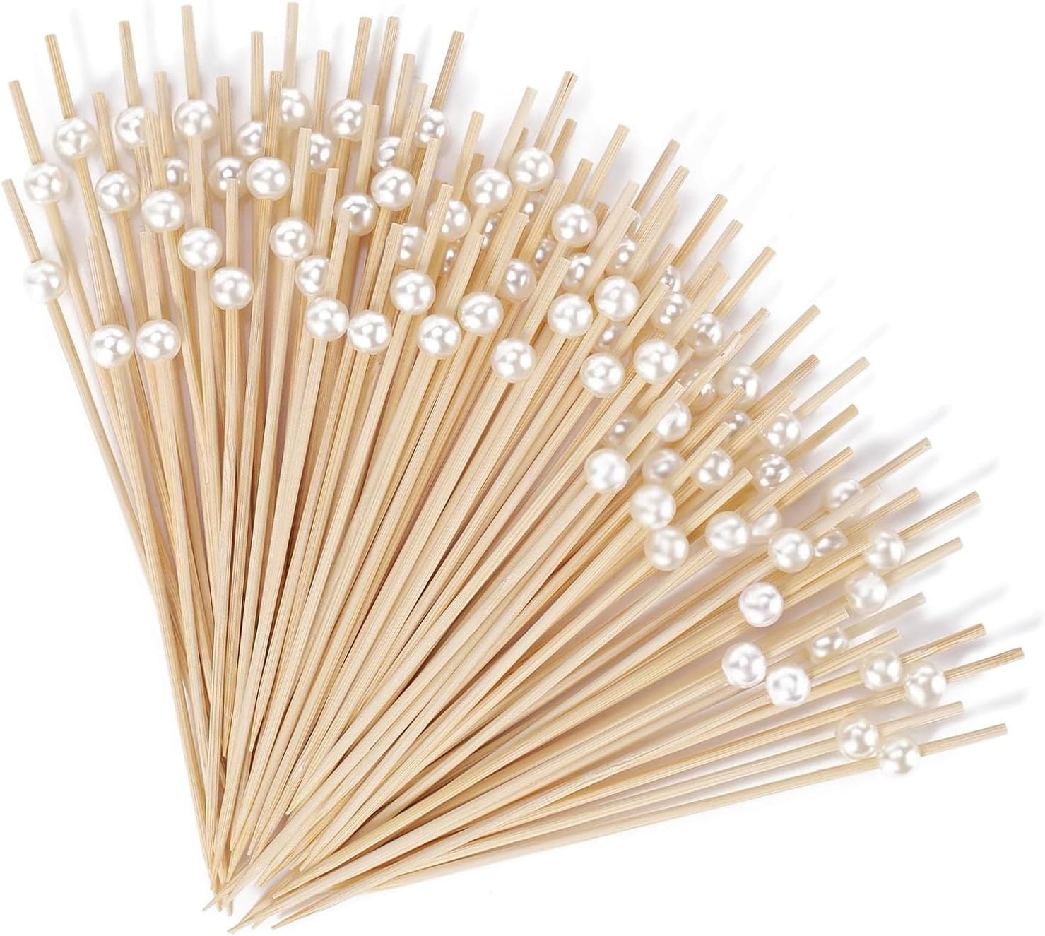 [100 PCS] Cocktail Picks Toothpicks for Appetizers – 4.7 inch White Pearl