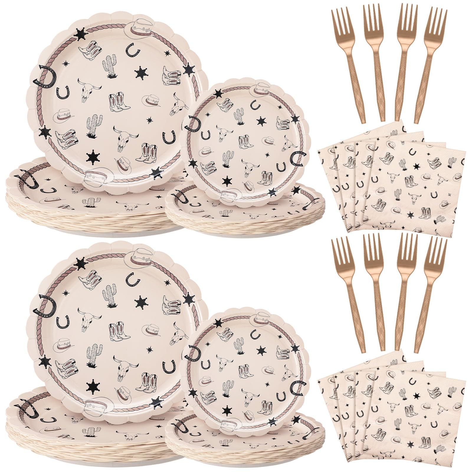 AmazingSpark 122 Pcs Cowboy Paper Plates and Napkins Forks Western Birthday S…