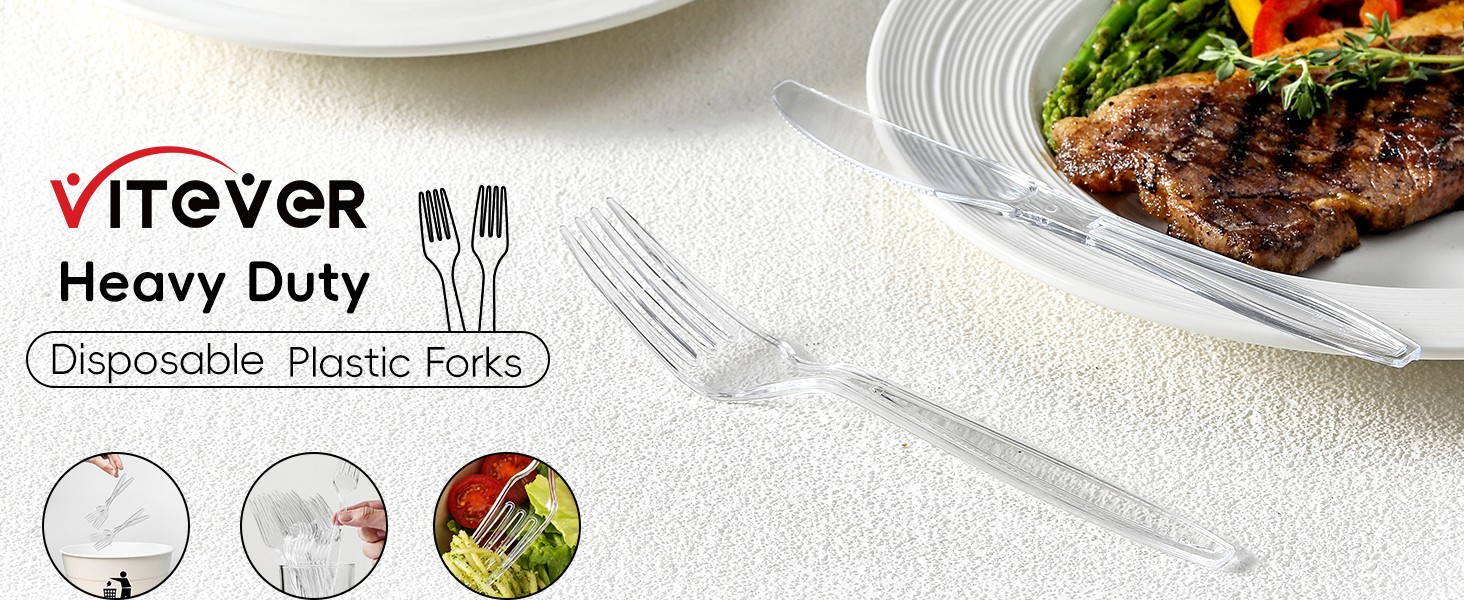 100 Count] Clear Plastic Forks Heavy Duty, Premium Disposable Forks, Durable