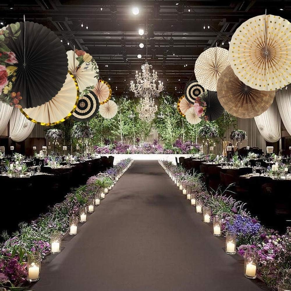 Set of 8 Elegant Hanging Paper Fans for Weddings & Celebrations – Art Deco