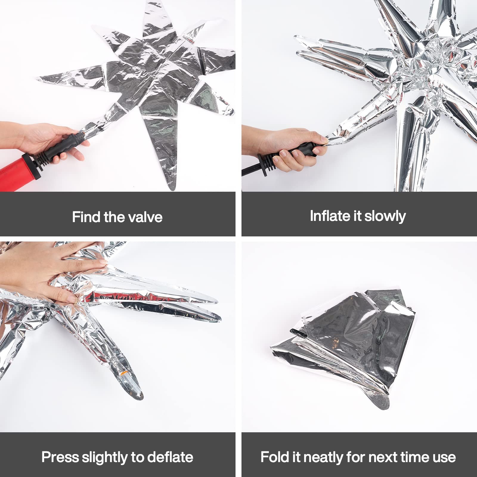 Metallic Silver Star Foil Balloons 6 Pcs Mylar Party Decor Globos Estrella Plata