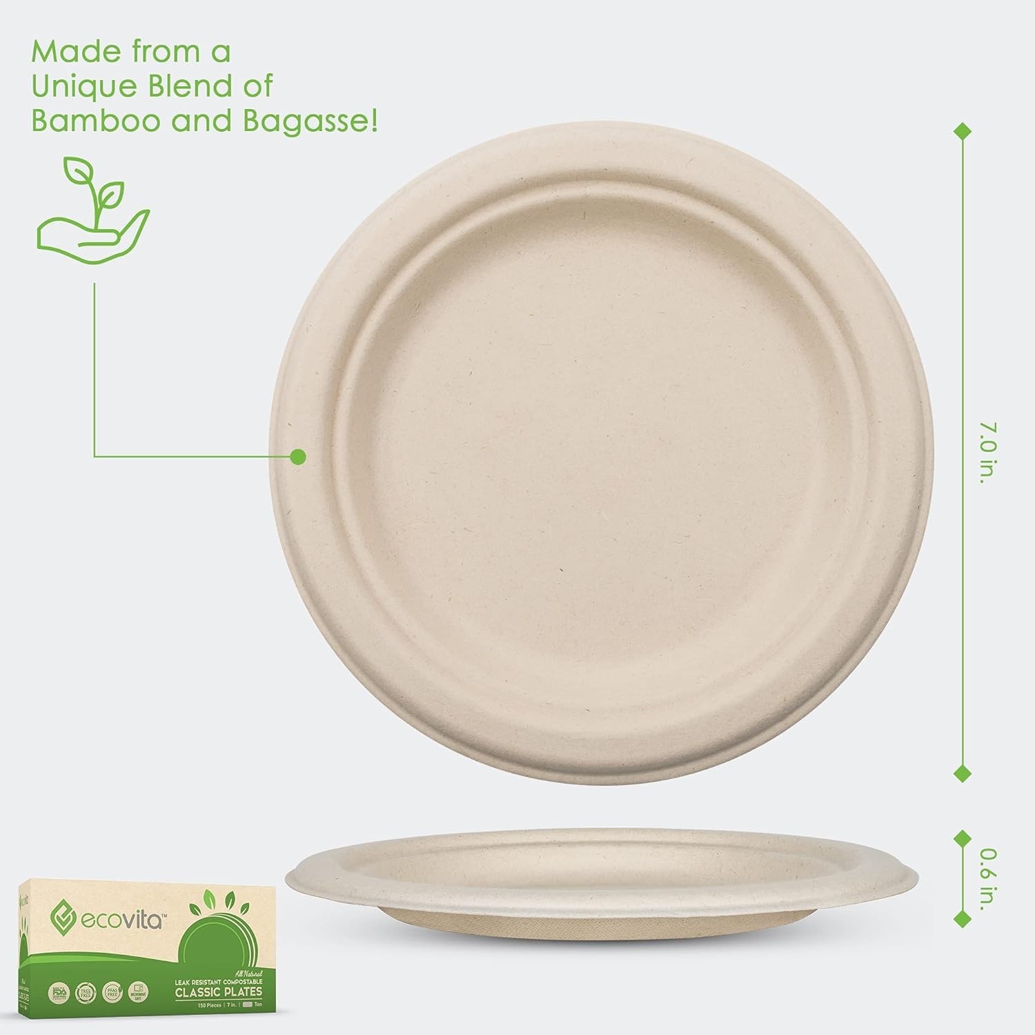 100% Compostable Paper Plates [7 in.] – 150 Disposable Plates Eco Friendly St…