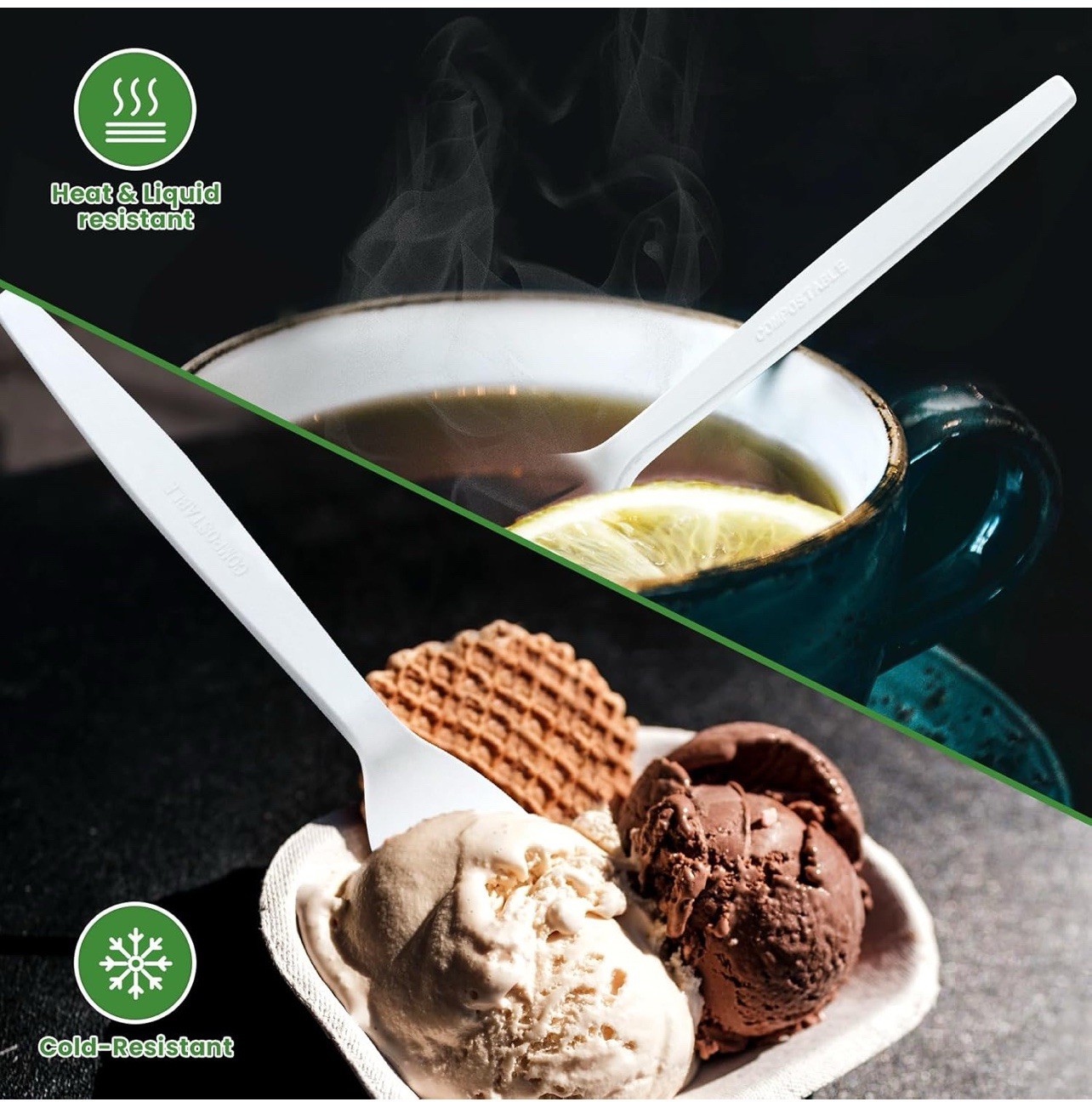 200 Compostable Spoons 6.7” Extra Heavy Duty Biodegradable Disposable Cutlery