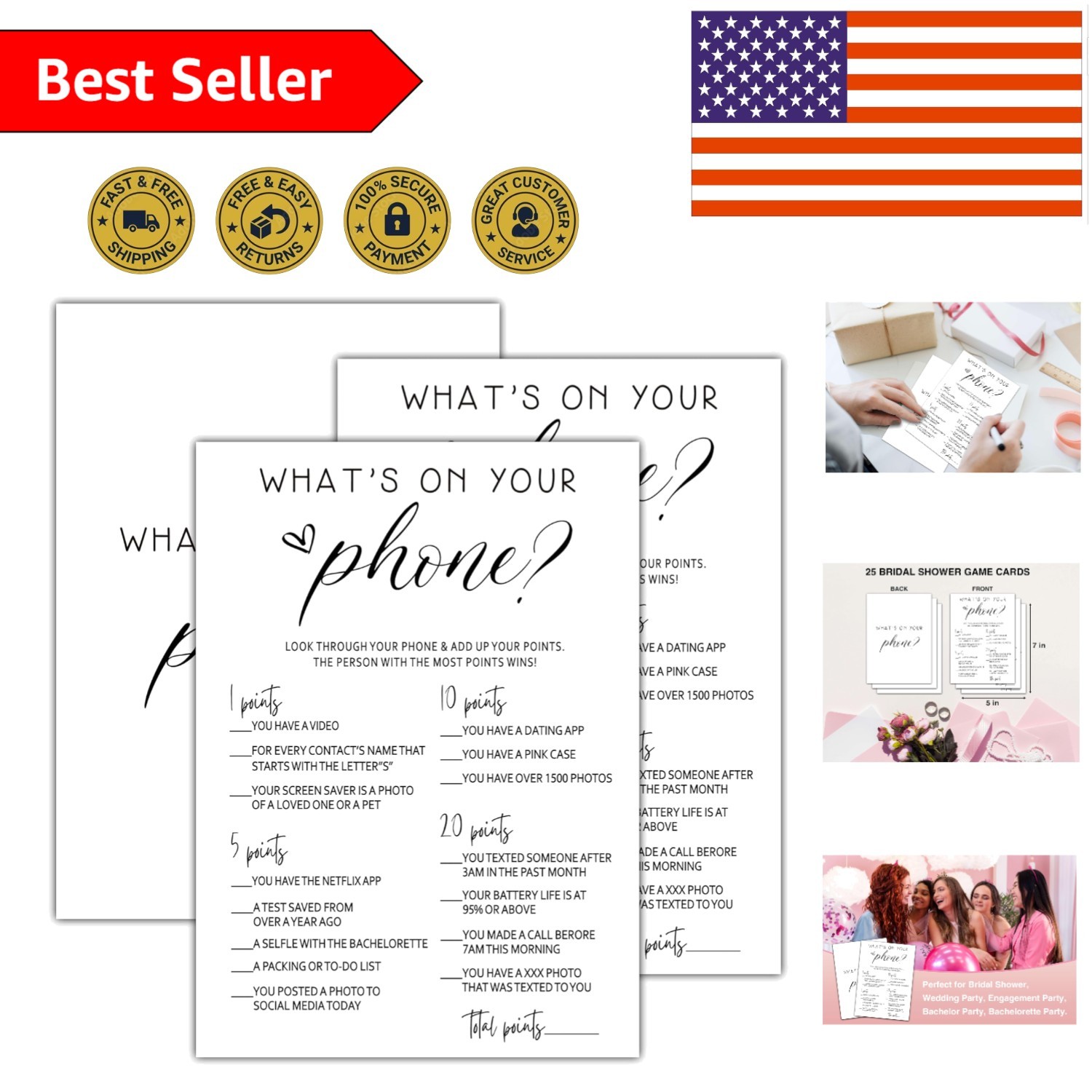 Minimalist Engagement Party Game Cards – 25 ‘What’s On Your Phone’ for Fun!