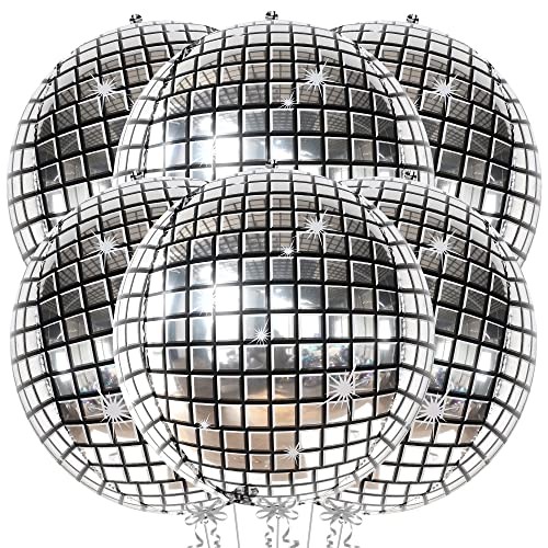, Big Silver Ball Balloons – 22 Inch, Pack of 6 | Party Decorations, 4D Disco