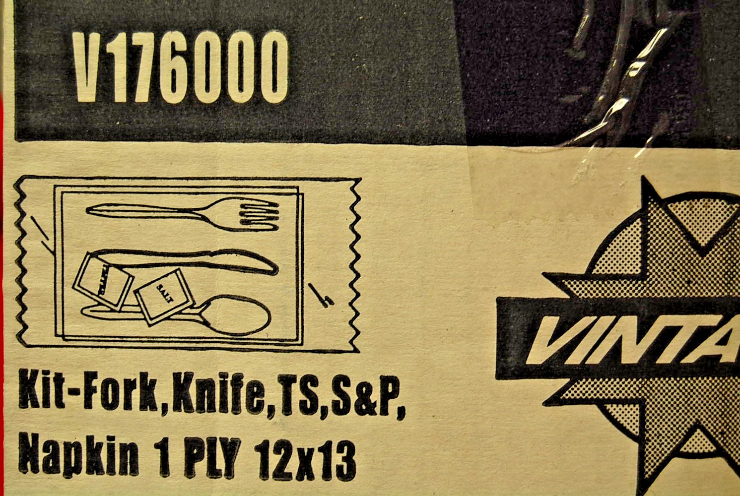 VINTAGE #V17600 Polypropylene Cutlery Kit Fork,Knife,TS,S+P,Napkin 250Kit M4277