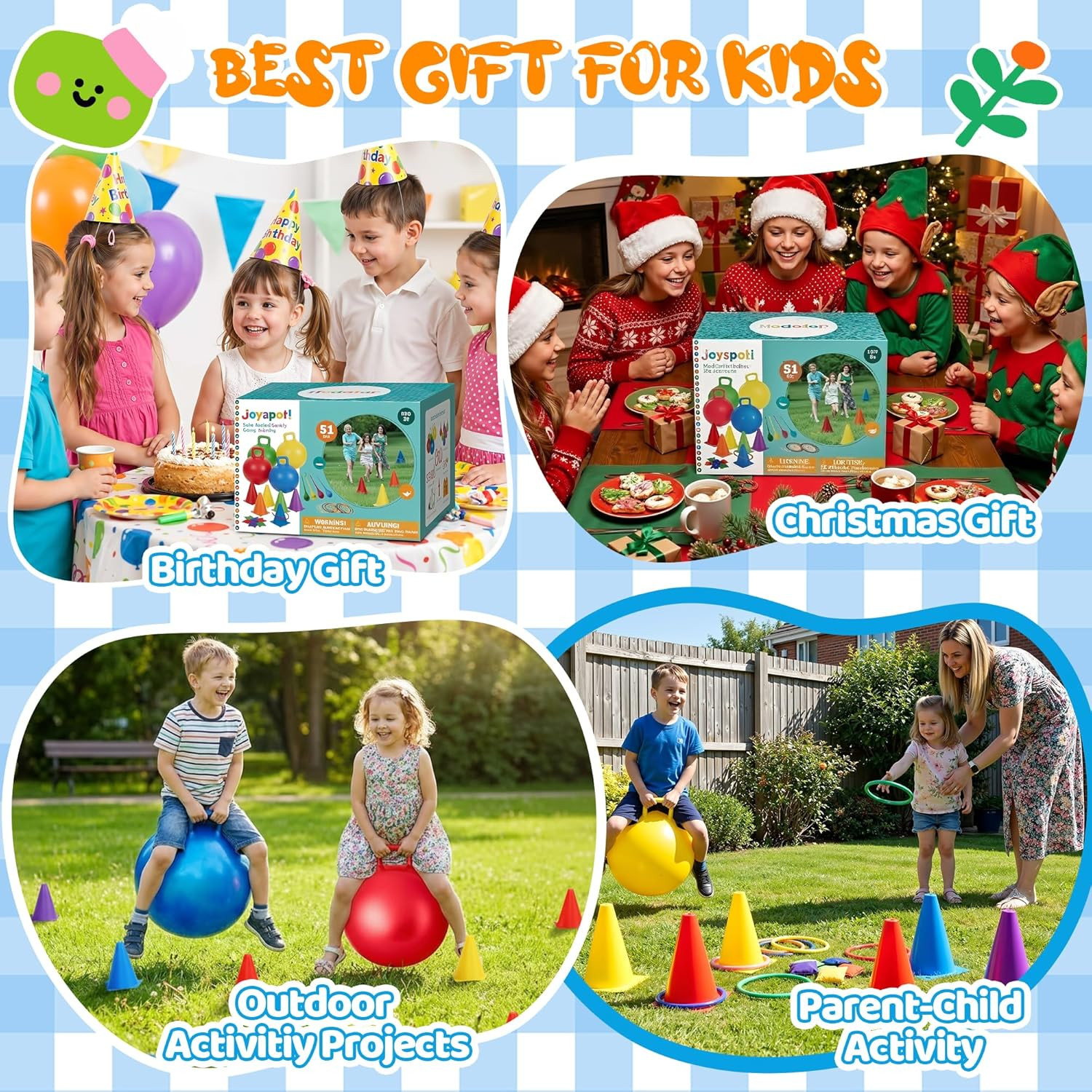 Carnival Outdoor Games Combo Set for Kids, 18 Inch Hopper Balls with Handles, Ri