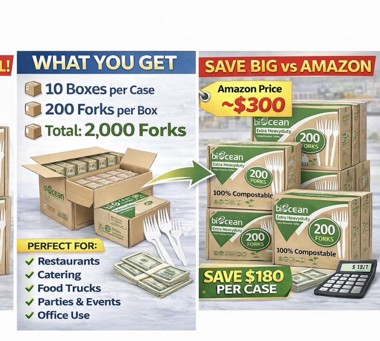 🔥 Compostable Heavy Duty Forks – 2,000 Count Case – 10 Boxes – Free Shipping