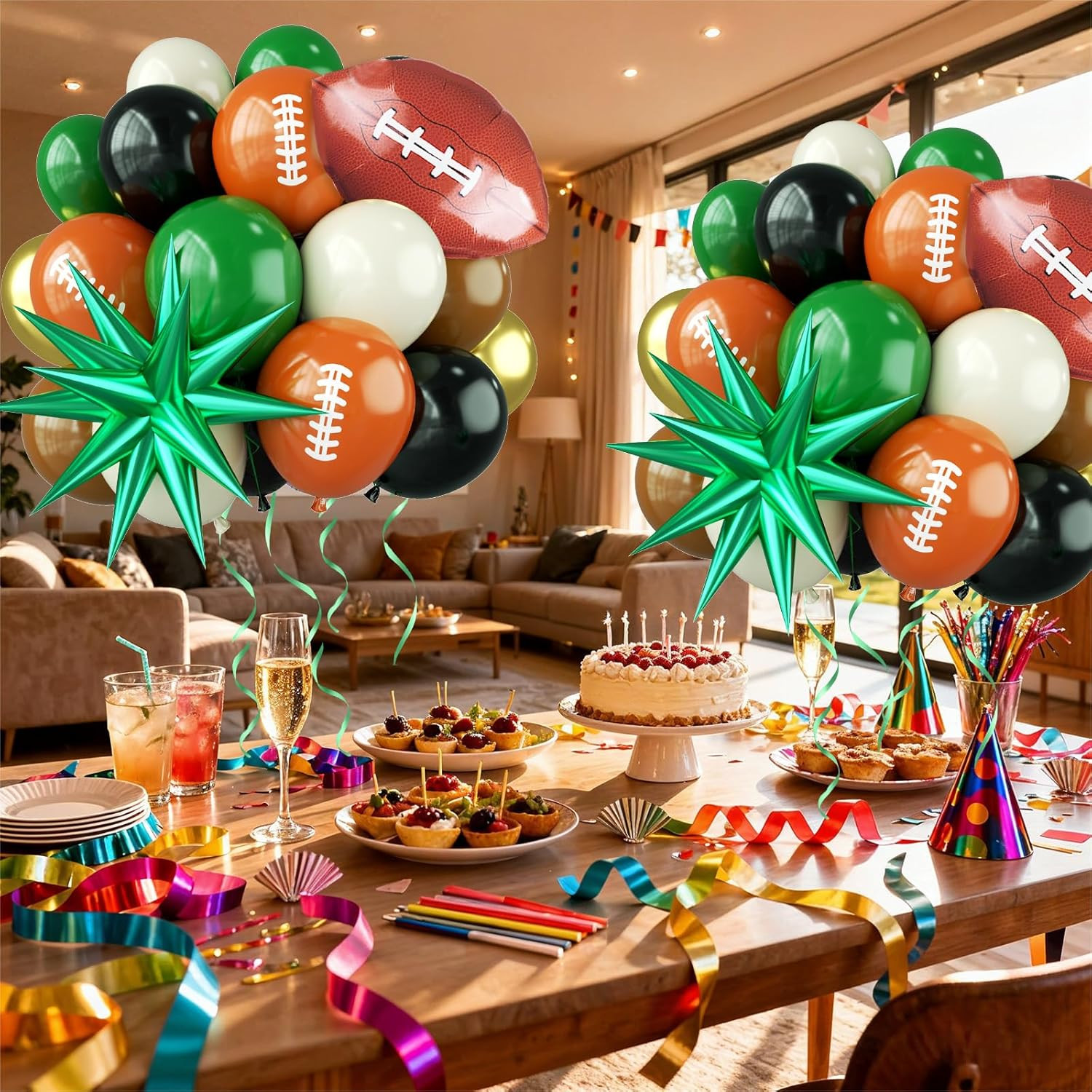 Football Balloons,Dark Green Black Beige Balloons with Football Foil Balloon for