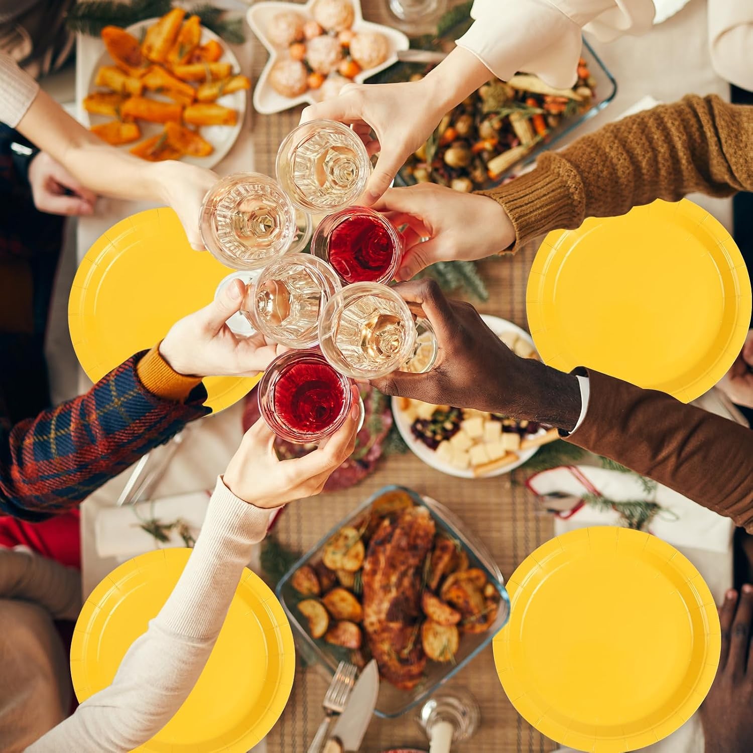 50PCS Solid Yellow Paper Plates – 9Inch Yellow Dinner Plate for Cake Salad Fruit