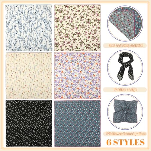 6 Pcs Floral Cotton Bandanas for Women 22×22 Inch Assorted Floral Printed
