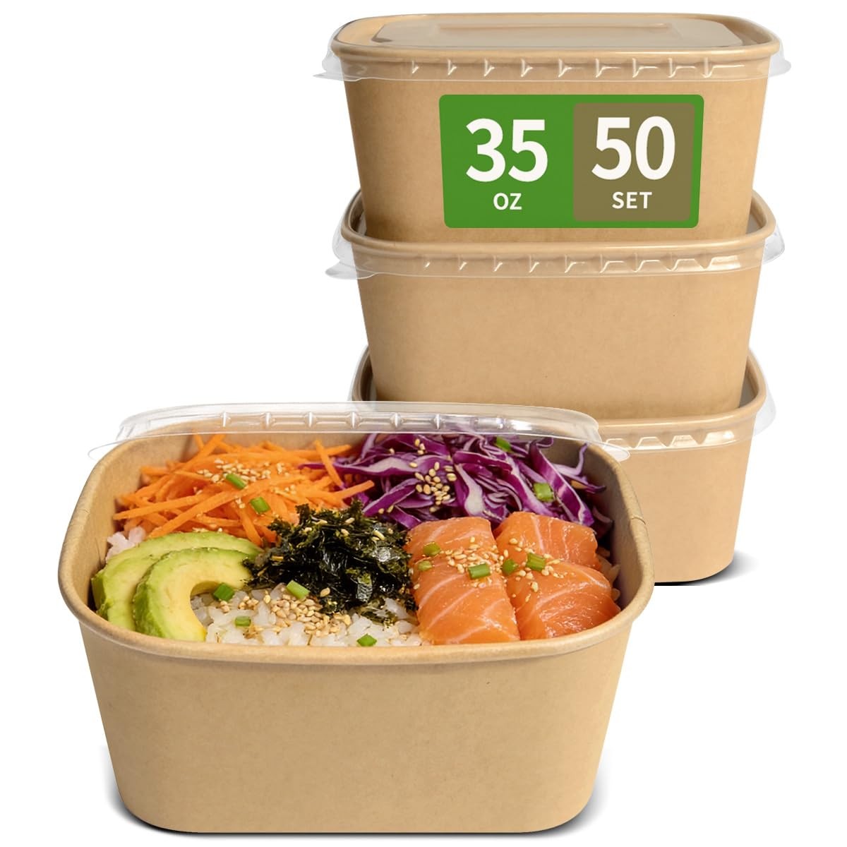 35 oz Disposable Meal Prep Containers with Lids 50 Pack