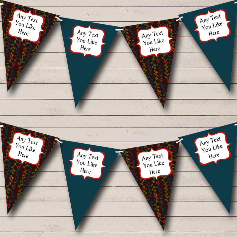 Brown And Dark Blue Personalised Shabby Chic Garden Tea Party Bunting Banner